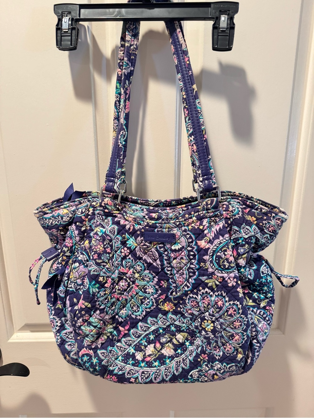 Vera Bradley Navy Paisley Quilted Tote with Turquoise & Purple Accents - Picture 2 of 9